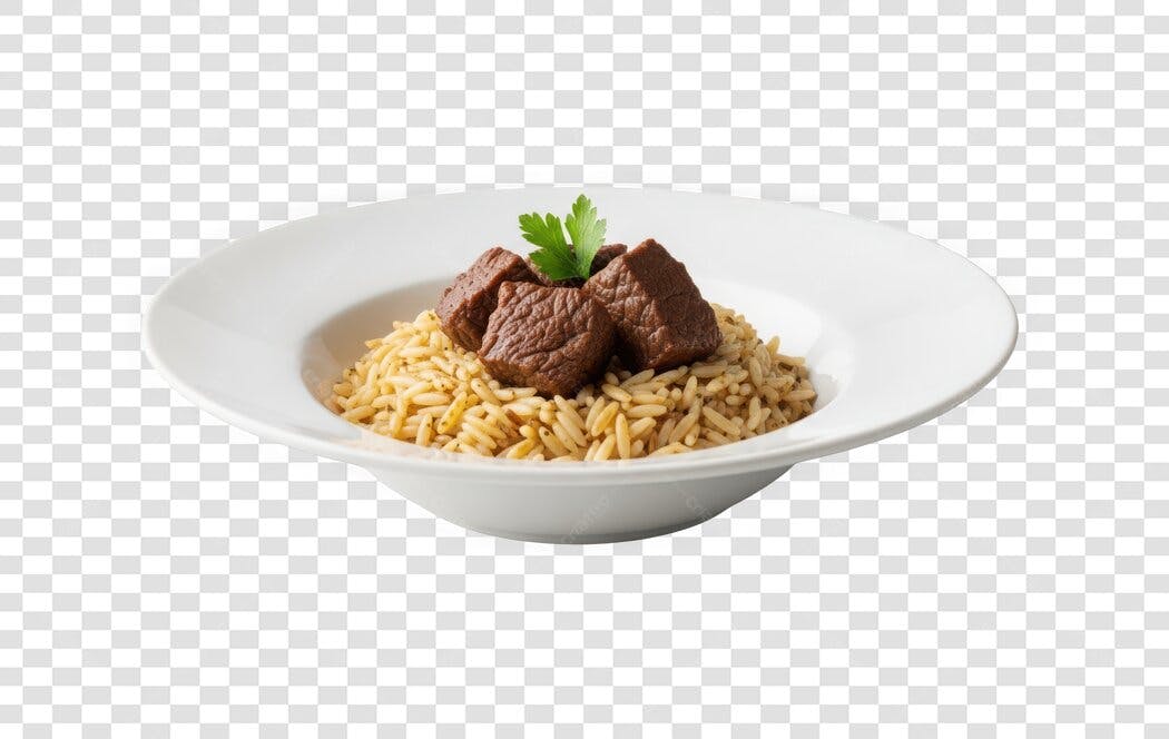 Foto Recortada Prato Arroz Carne Salsinha PNG Fundo Transparente