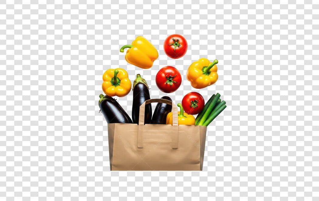 Foto Recortada Sacola Compras Legumes Verduras PNG Fundo Transparente