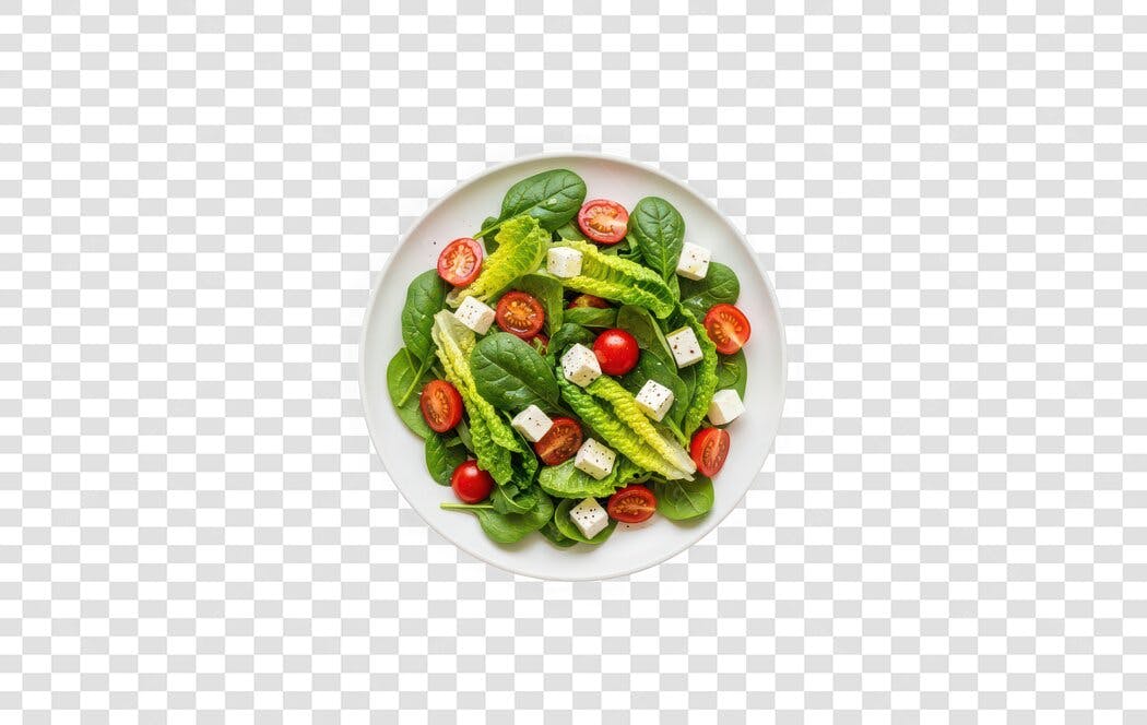 Foto Recortada Salada Fresca Folhas Queijo Tomate PNG Fundo Transparente