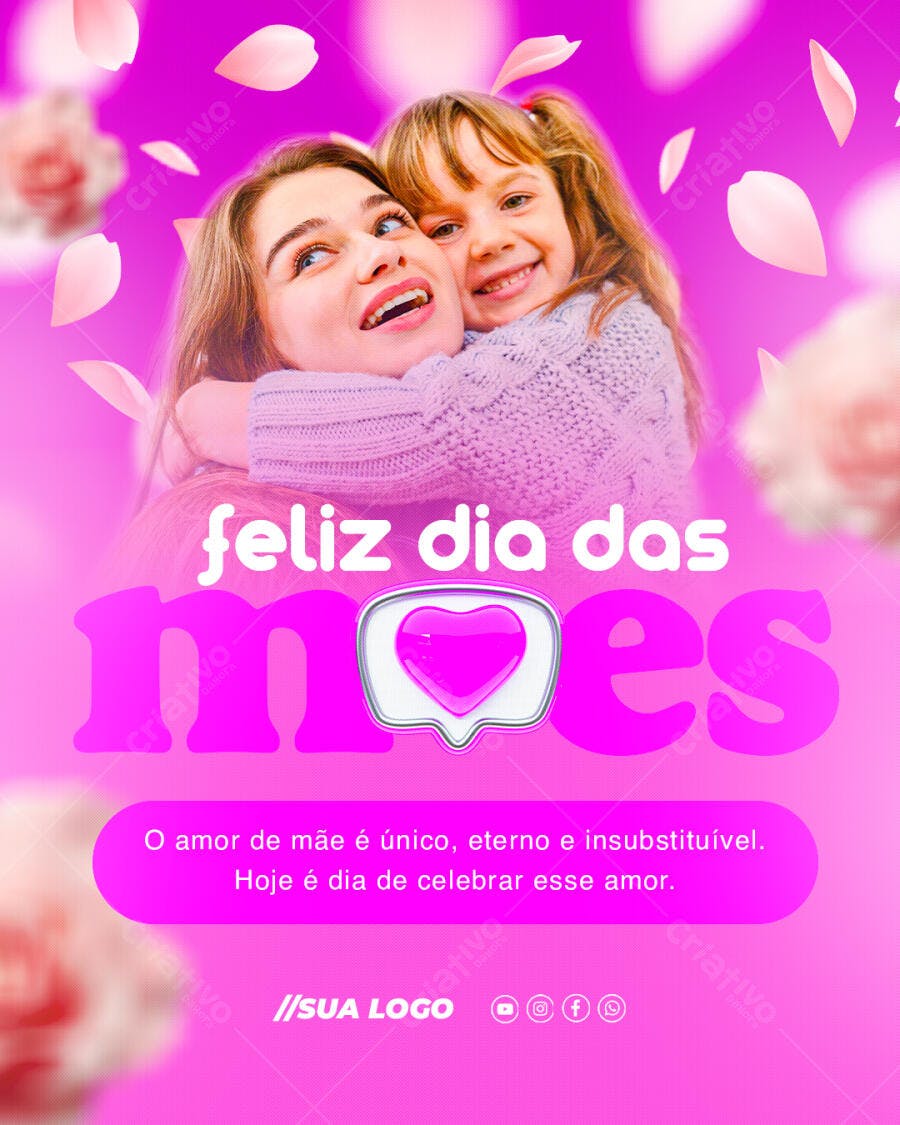 Post Dia das Mães Maio Rosa PSD Editável
