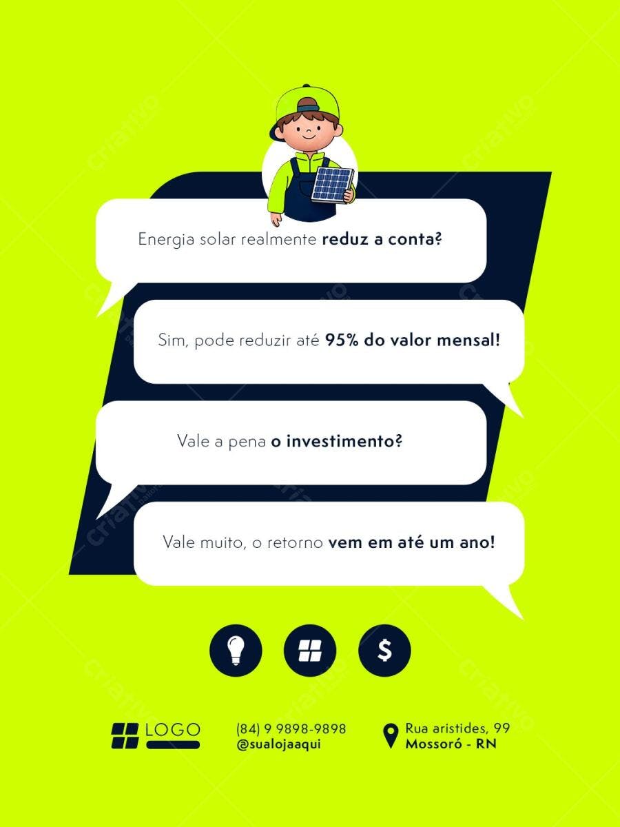 Post Instagram Energia Solar Sustentável PSD Editável
