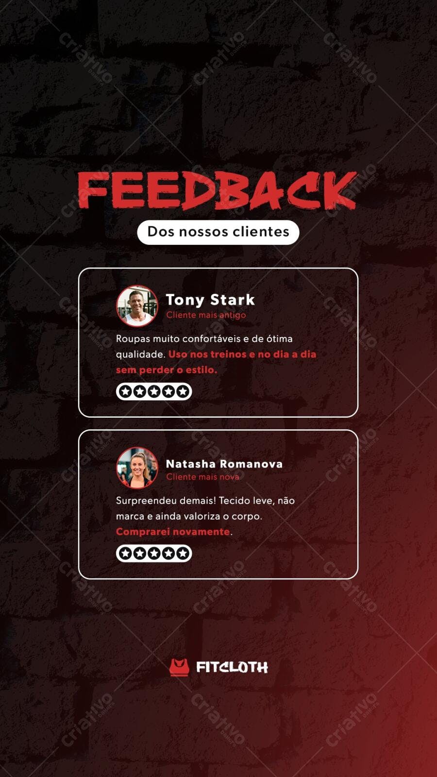Story Instagram Feedback Loja Roupas Fitness PSD Editável