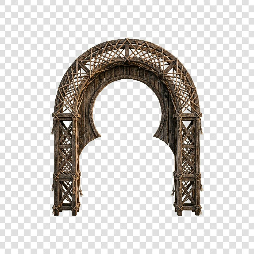 Elemento 3D Arco Madeira Rústico Marroquino PNG Fundo Transparente