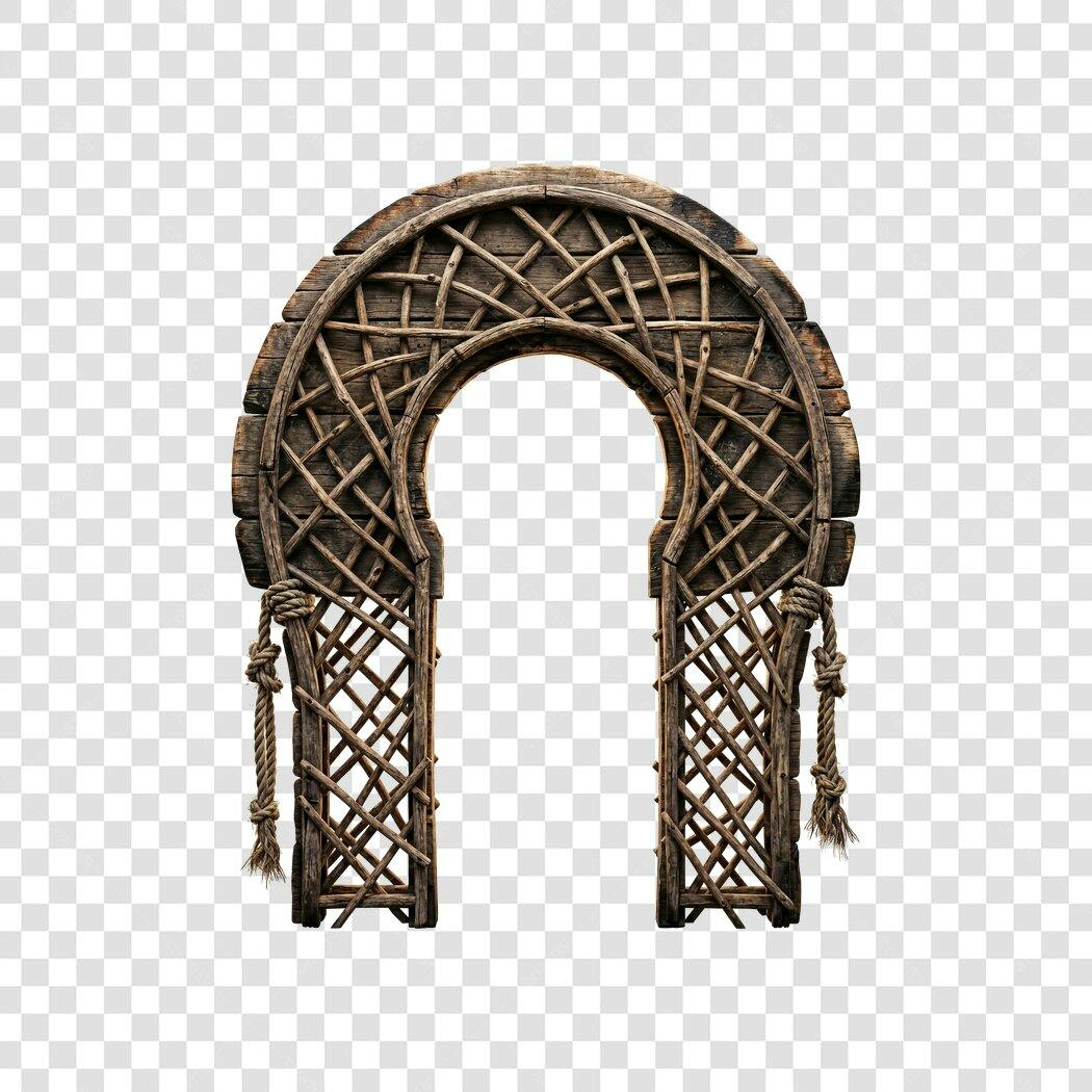 Elemento 3D Arco Rústico Madeira Trançada PNG Fundo Transparente