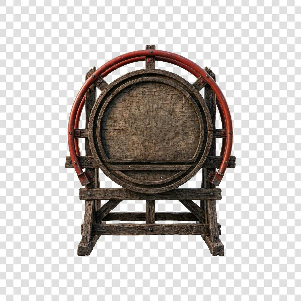 Elemento 3D Barril Madeira Rústico Suporte Vermelho PNG Fundo Transparente