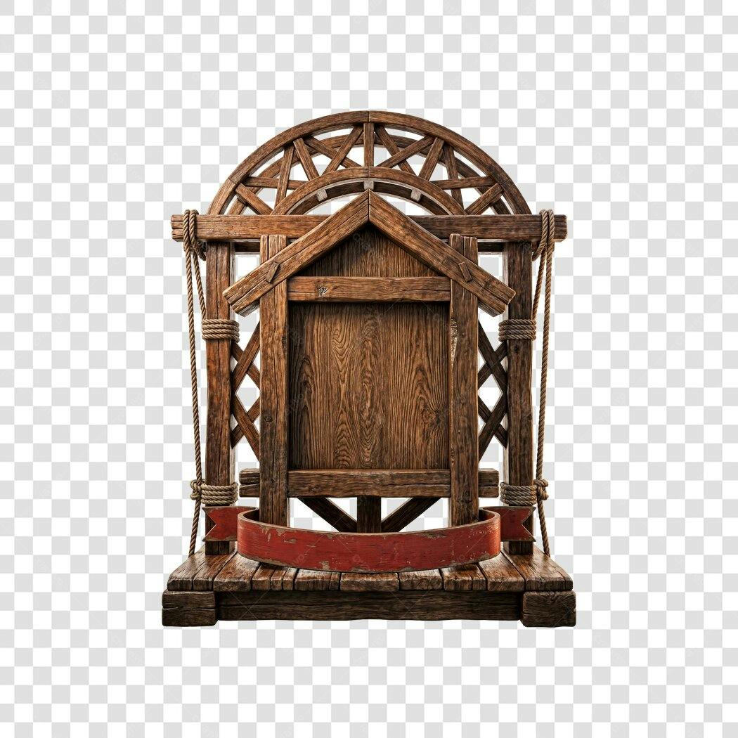 Elemento 3D Placa Madeira Rústica Medieval PNG Fundo Transparente