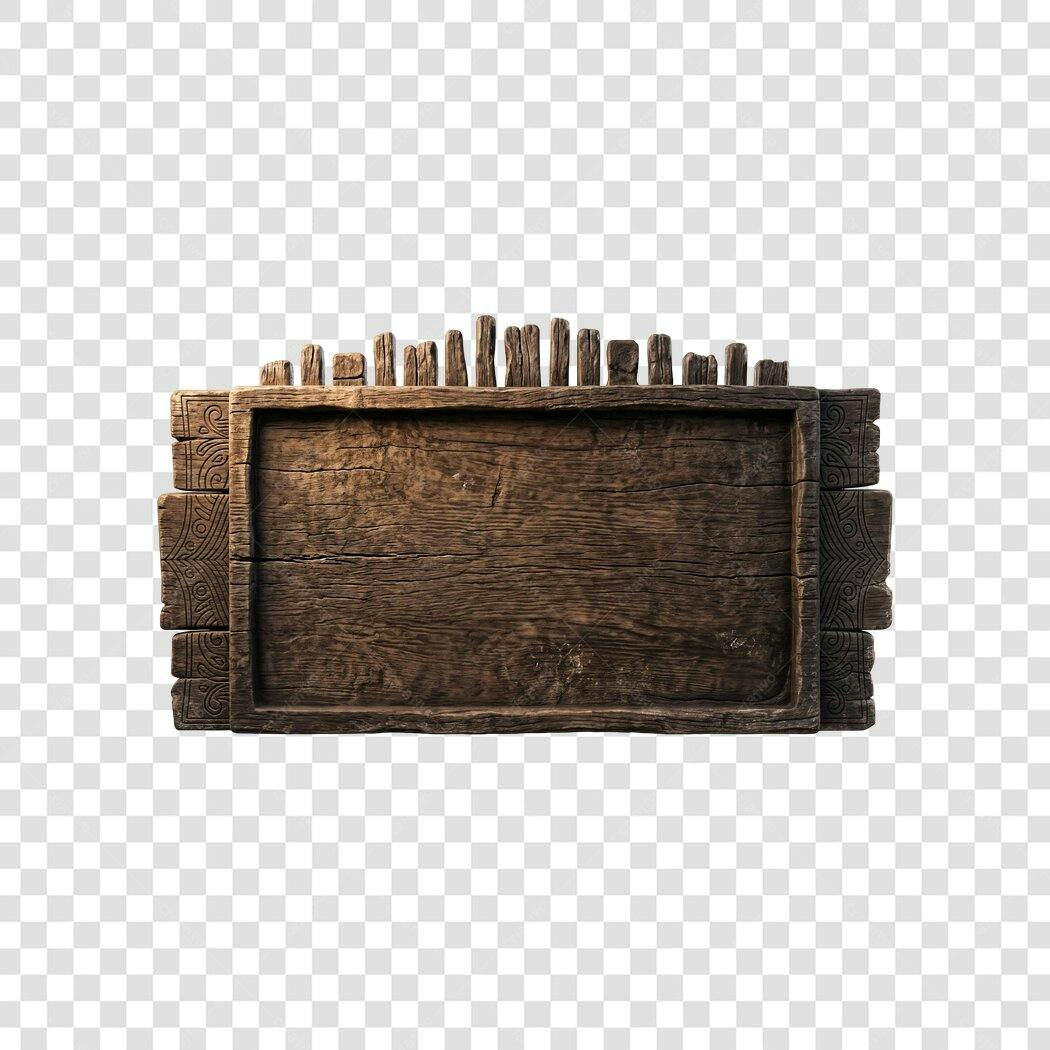 Elemento 3D Placa Madeira Rústica PNG Fundo Transparente