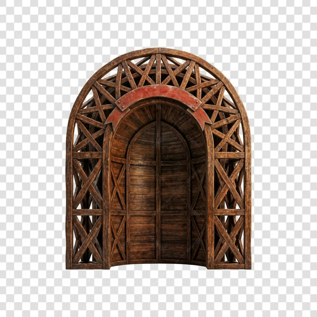 Elemento 3D Porta Arco Madeira Rústica PNG Fundo Transparente