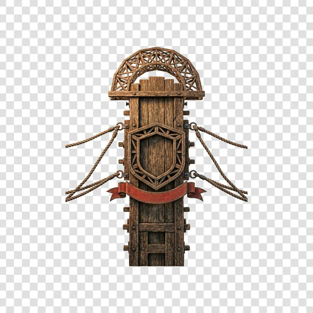 Elemento 3D Totem Madeira Antiga Escudo Medieval PNG Fundo Transparente