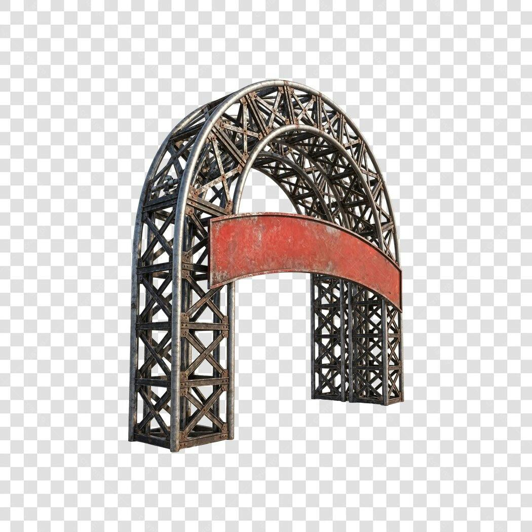Elemento 3D Treliça Arco Metálico Vermelho PNG Fundo Transparente