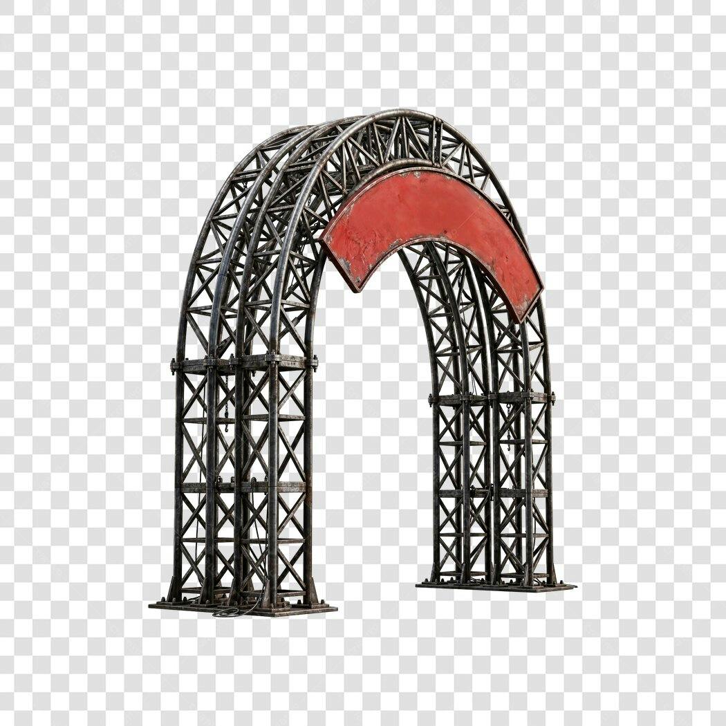 Elemento 3D Treliça Arco Metálico Vermelho PNG Fundo Transparente