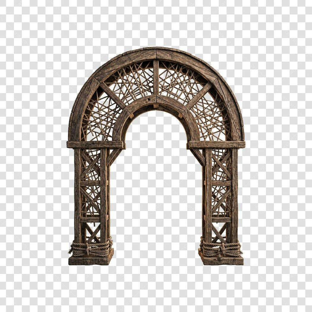 Elemento Decorativo Arco Madeira Rústico PNG Fundo Transparente