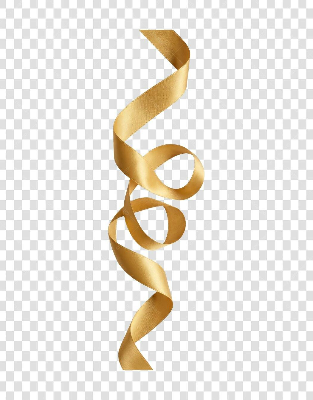 Elemento Decorativo Fita Dourada Cacheada PNG Fundo Transparente