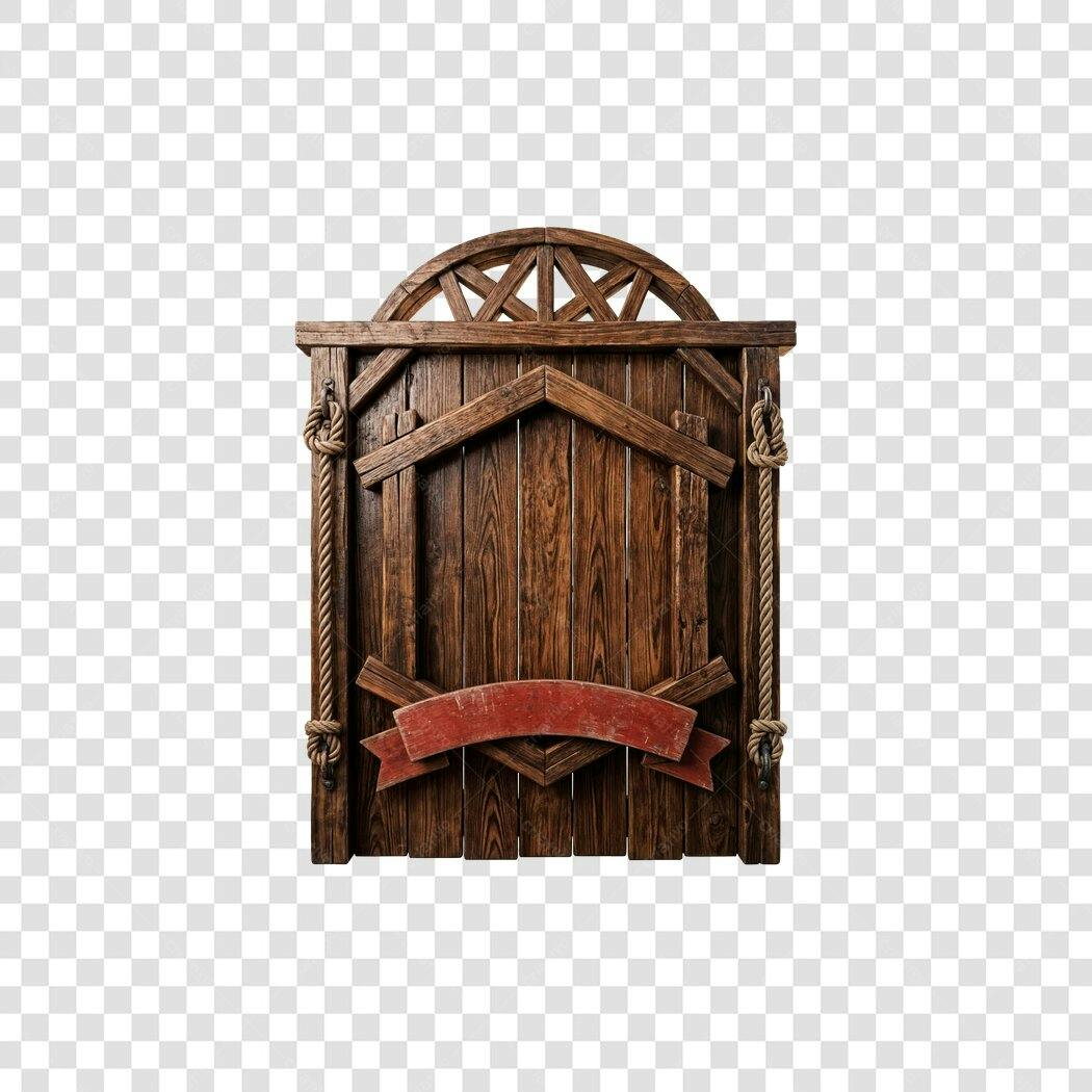 Elemento Decorativo Placa Madeira Rústica Fita Vermelha PNG Fundo Transparente