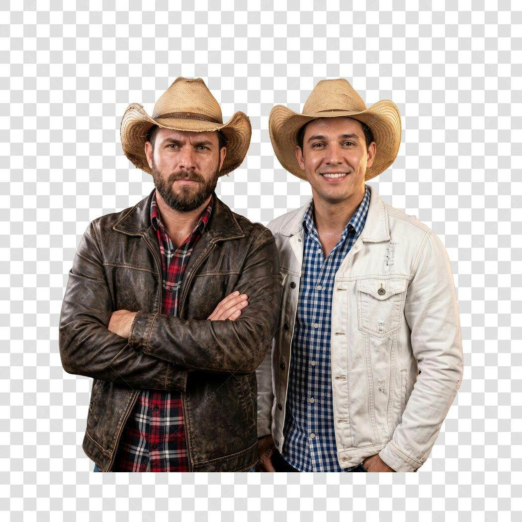 Foto Recortada Dupla Sertaneja Chapéu Cowboy PNG Fundo Transparente