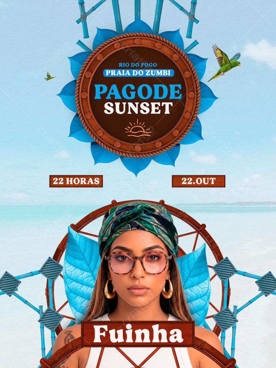 Template Canva Flyer Evento Pagode Sunset Praia Editável