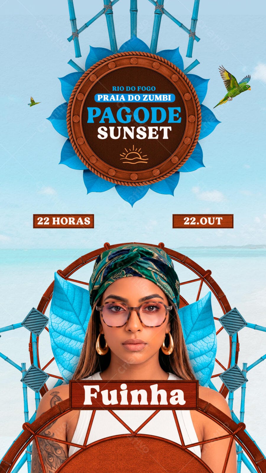 Template Canva Story Pagode Sunset Praia Tropical Editável