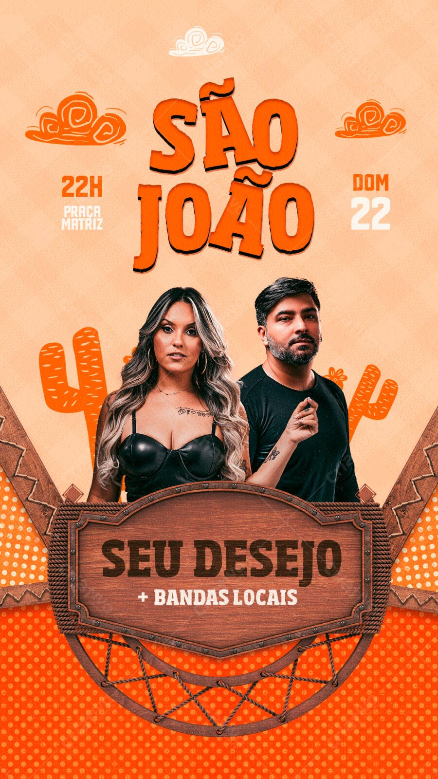 Template Canva Story São João Festa Junina Laranja Editável