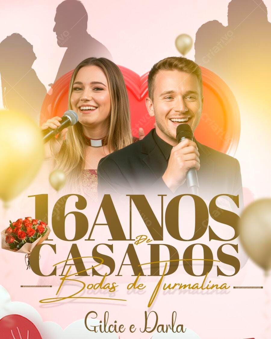 Convite 16 Anos Casados Bodas Turmalina PSD Editável