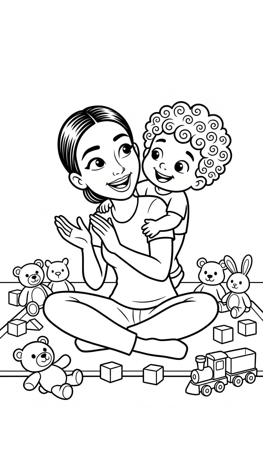 Desenho Mãe e Filho Brincando com Brinquedos Infantis