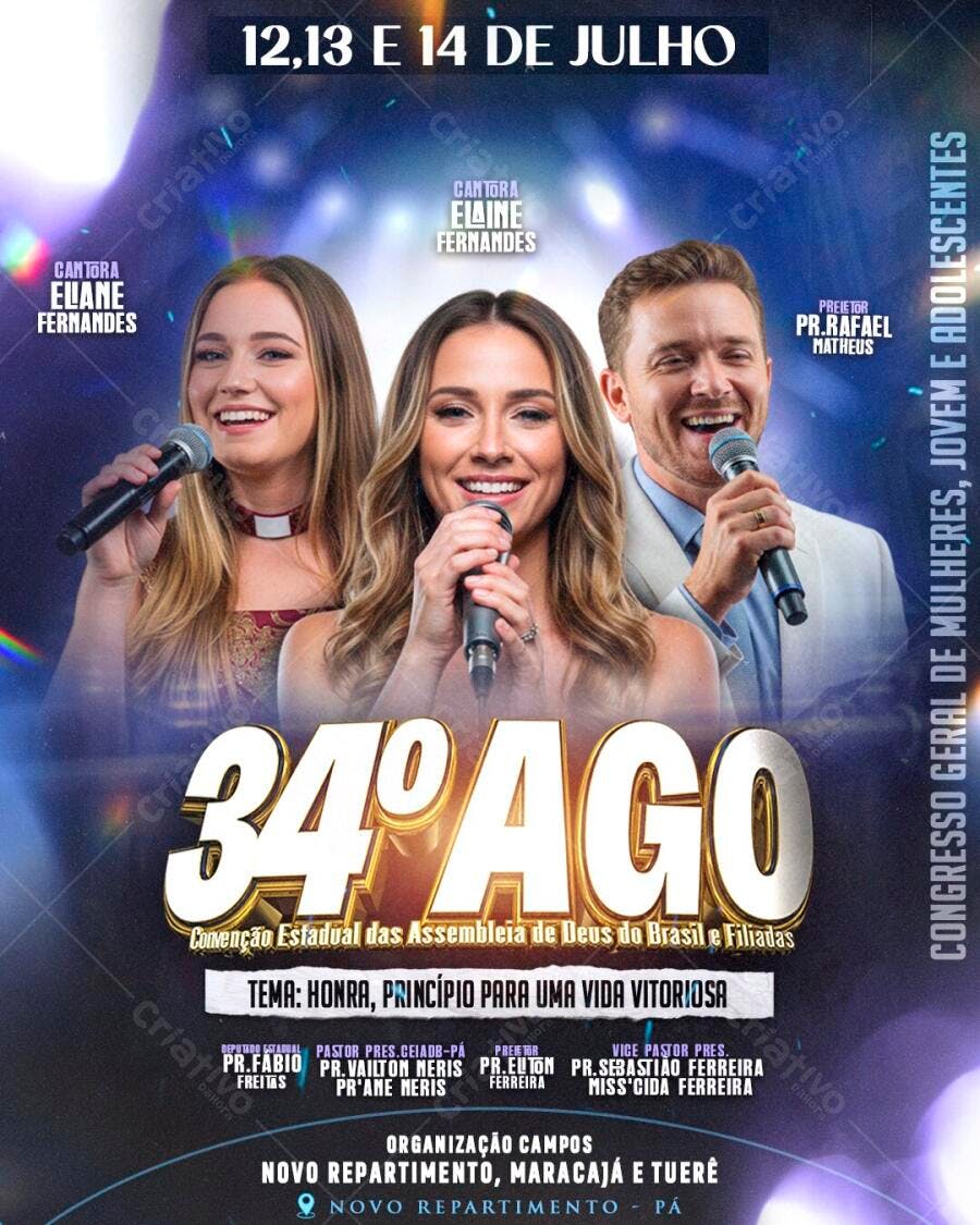 Flyer Congresso Geral Mulheres Jovens Adolescentes Igreja PSD Editável