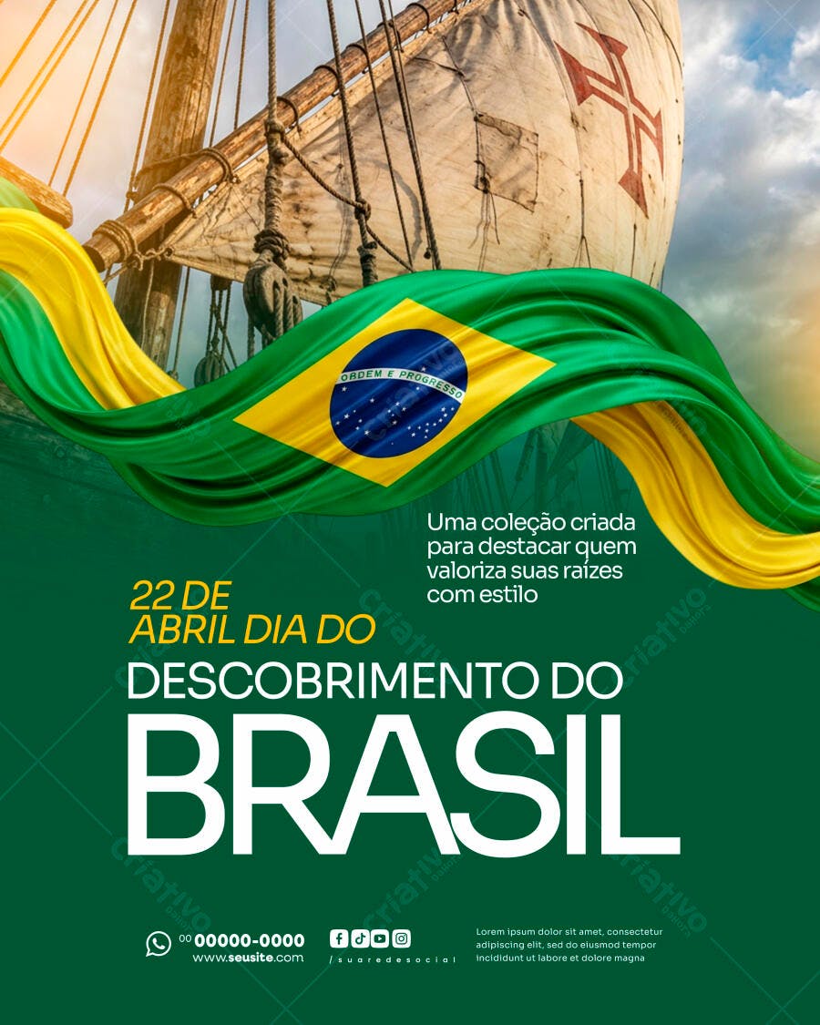 Flyer Dia do Descobrimento do Brasil 22 de Abril PSD Editável