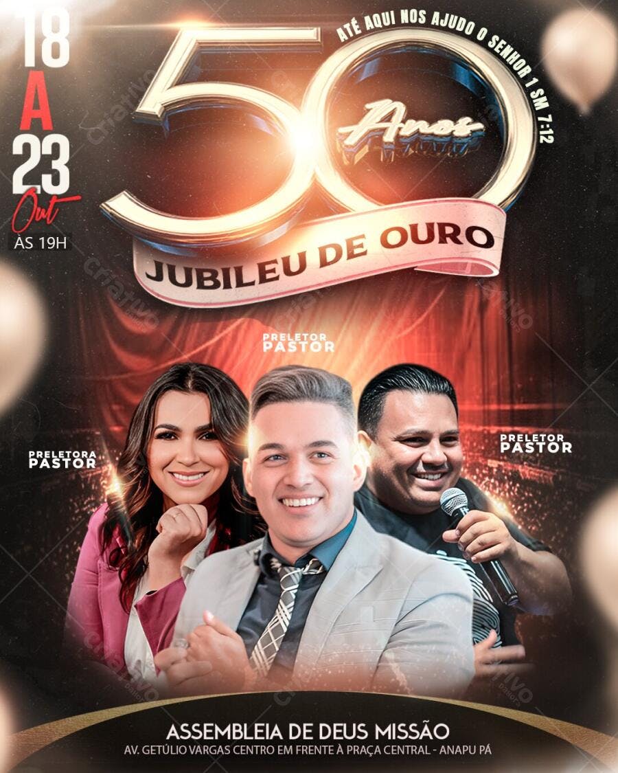 Flyer Jubileu de Ouro Igreja Evangélica PSD Editável
