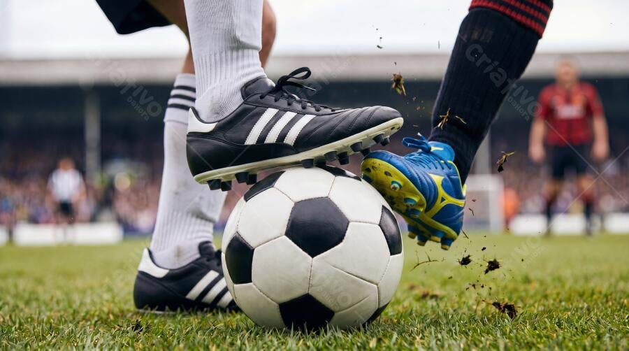 Foto Chute Futebol Bola Campo Gramado Partida Esportiva