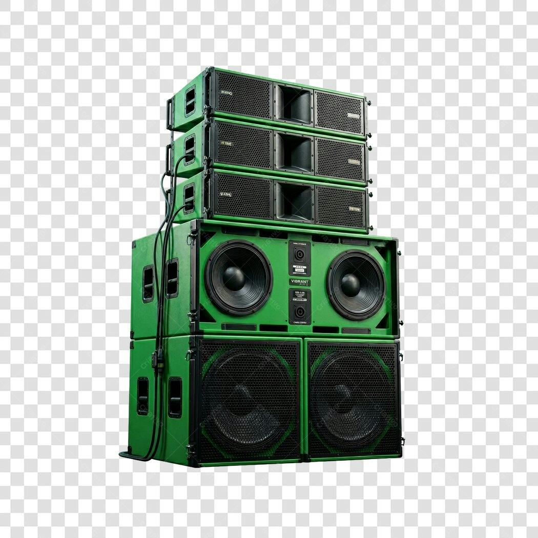 Foto Recortada Caixa de Som Verde Profissional PNG Fundo Transparente
