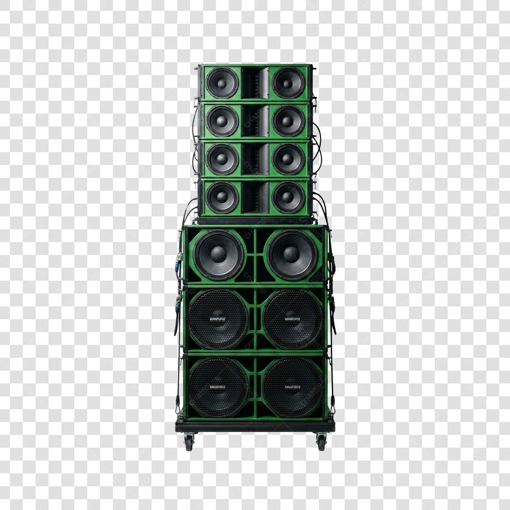 Foto Recortada Caixa de Som Verde Profissional PNG Fundo Transparente