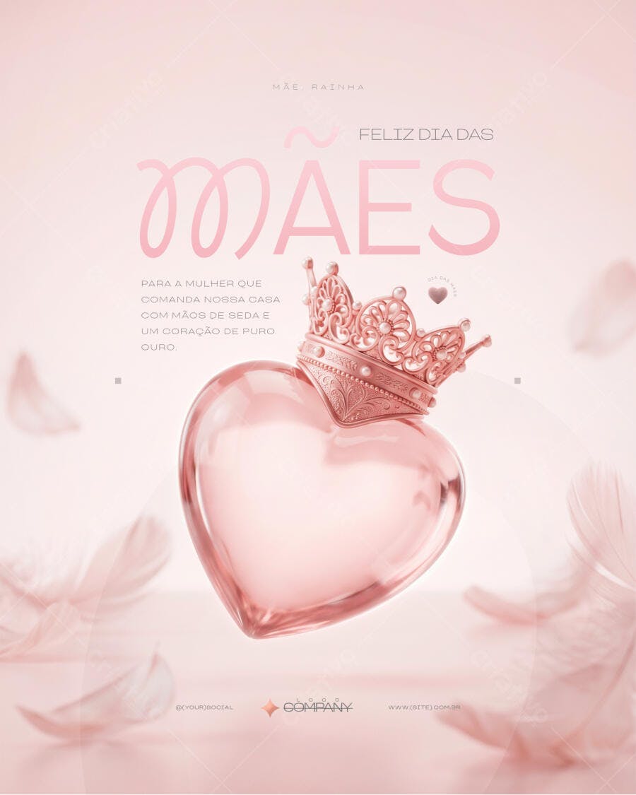 Post Dia das Mães Coração Coroa Rosa PSD Editável