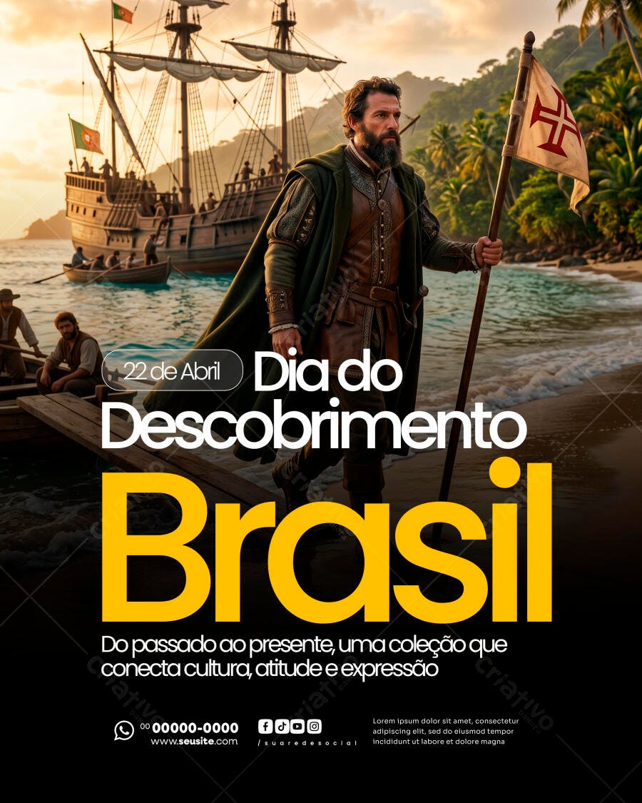 Post Dia do Descobrimento do Brasil 22 de Abril PSD Editável