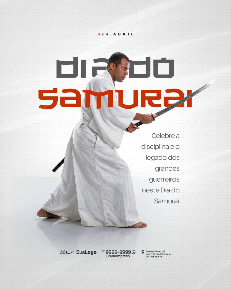 Post Dia do Samurai 24 Abril Artes Marciais PSD Editável