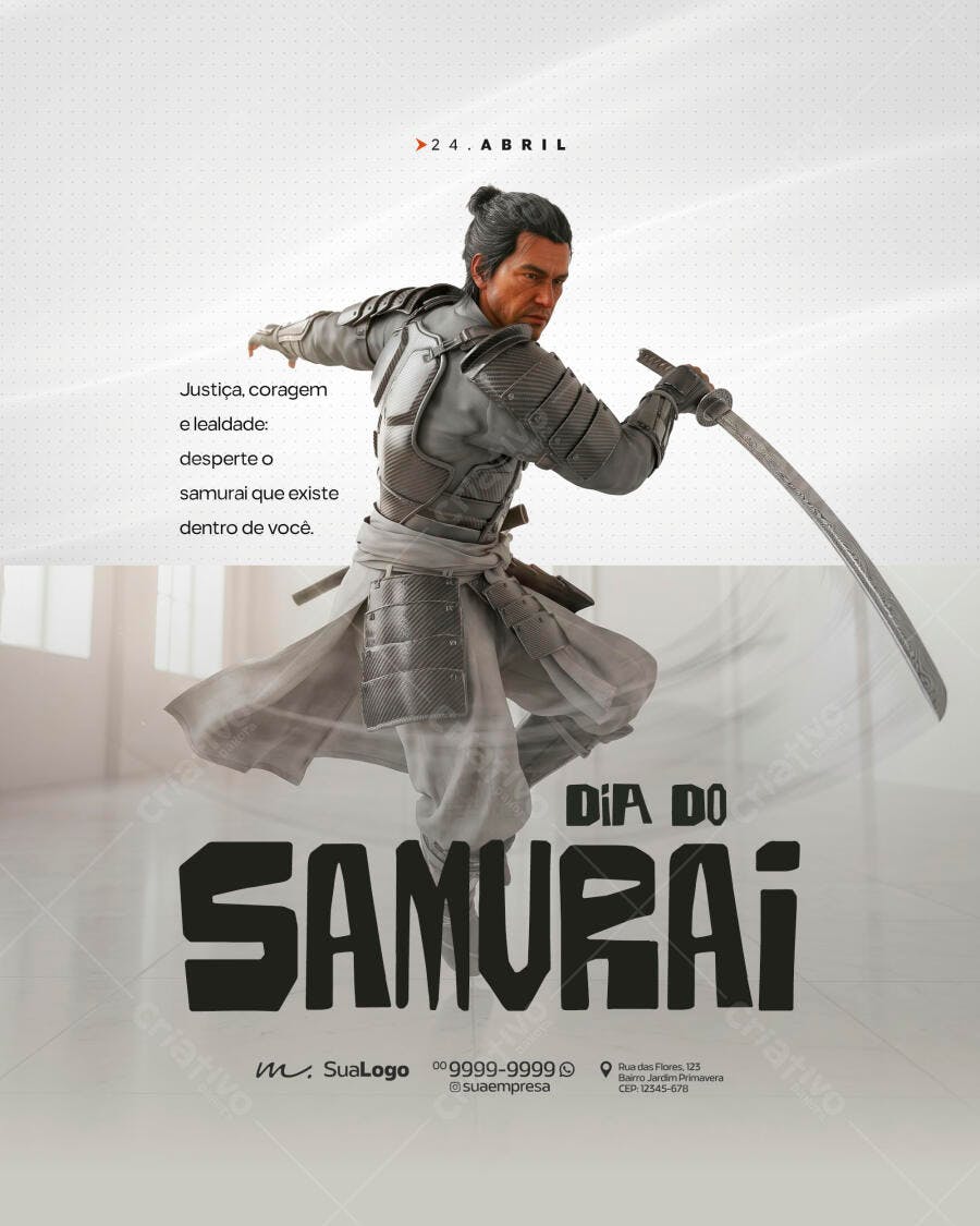 Post Dia do Samurai 24 de Abril PSD Editável