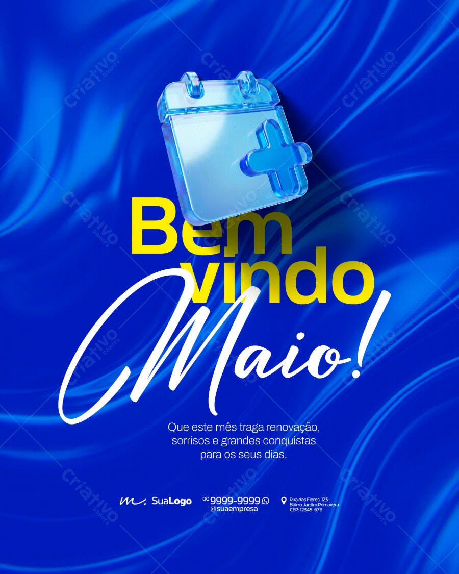 Post Instagram Bem-vindo Maio Calendário PSD Editável