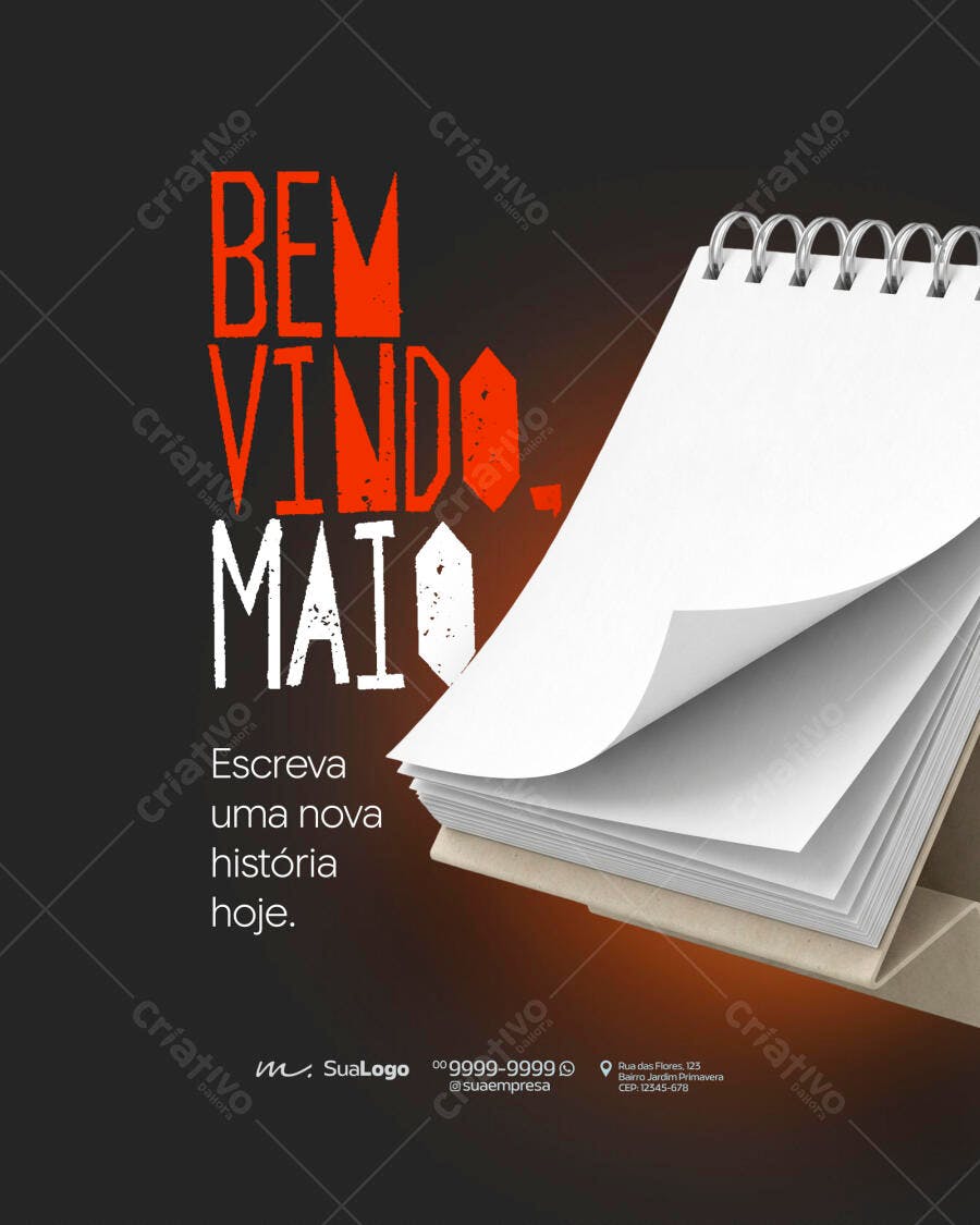 Post Instagram Bem-Vindo Maio Calendário PSD Editável