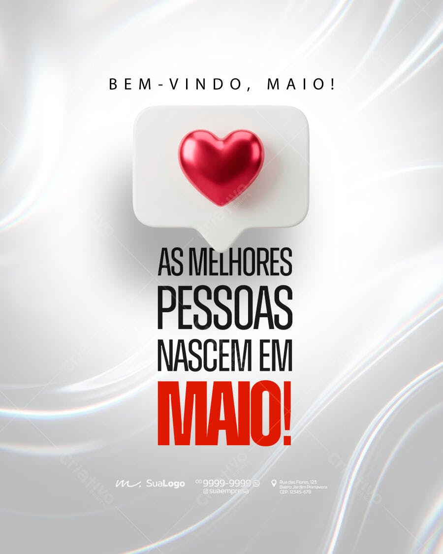 Post Instagram Bem-Vindo Maio Coração PSD Editável
