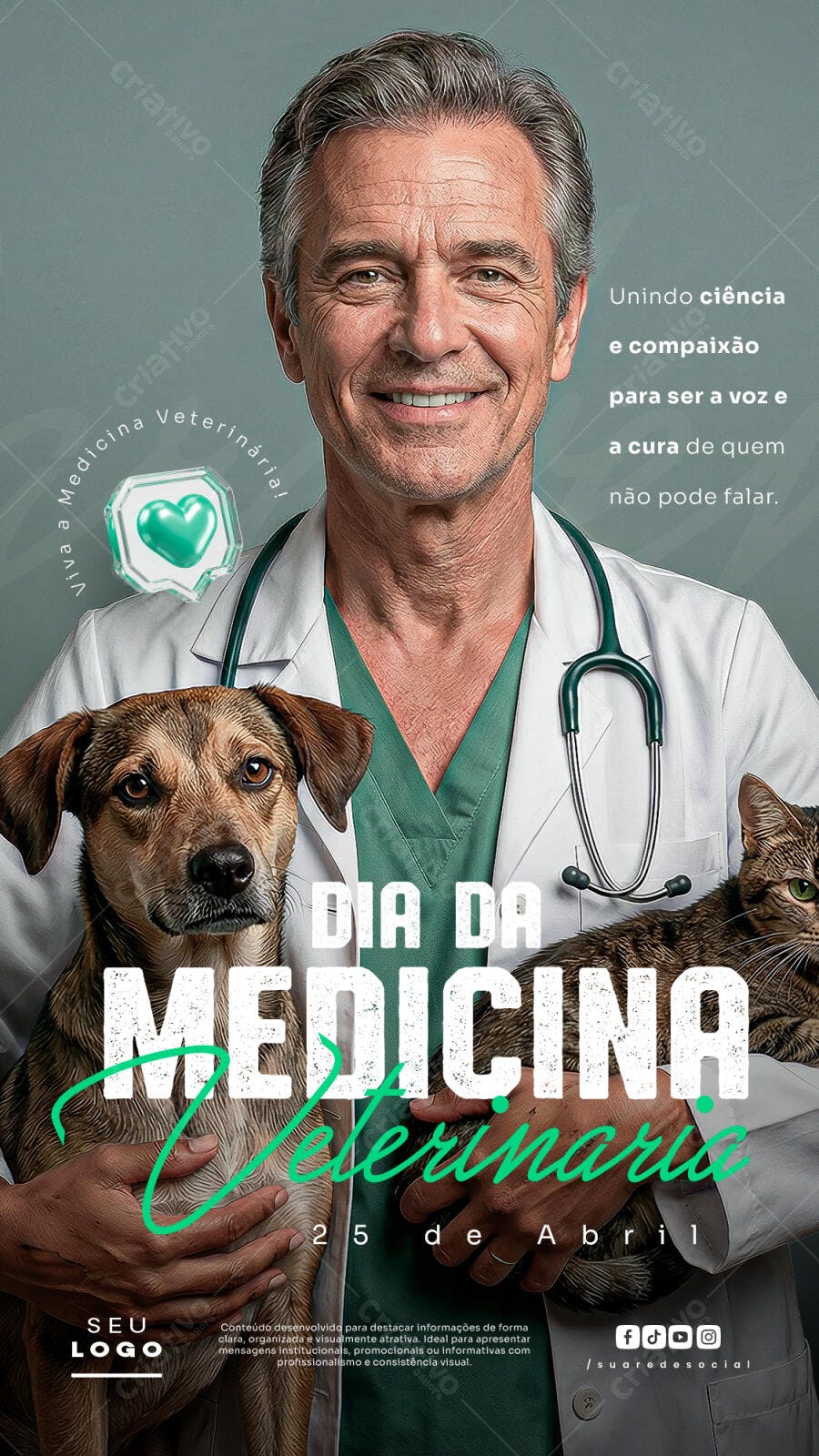 Post Instagram Dia da Medicina Veterinária 25 de Abril PSD Editável