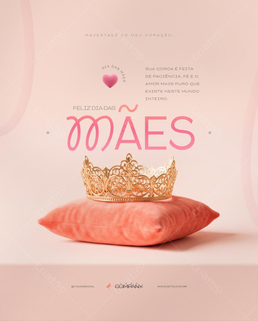 Post Instagram Dia das Mães Coroa Rosa PSD Editável
