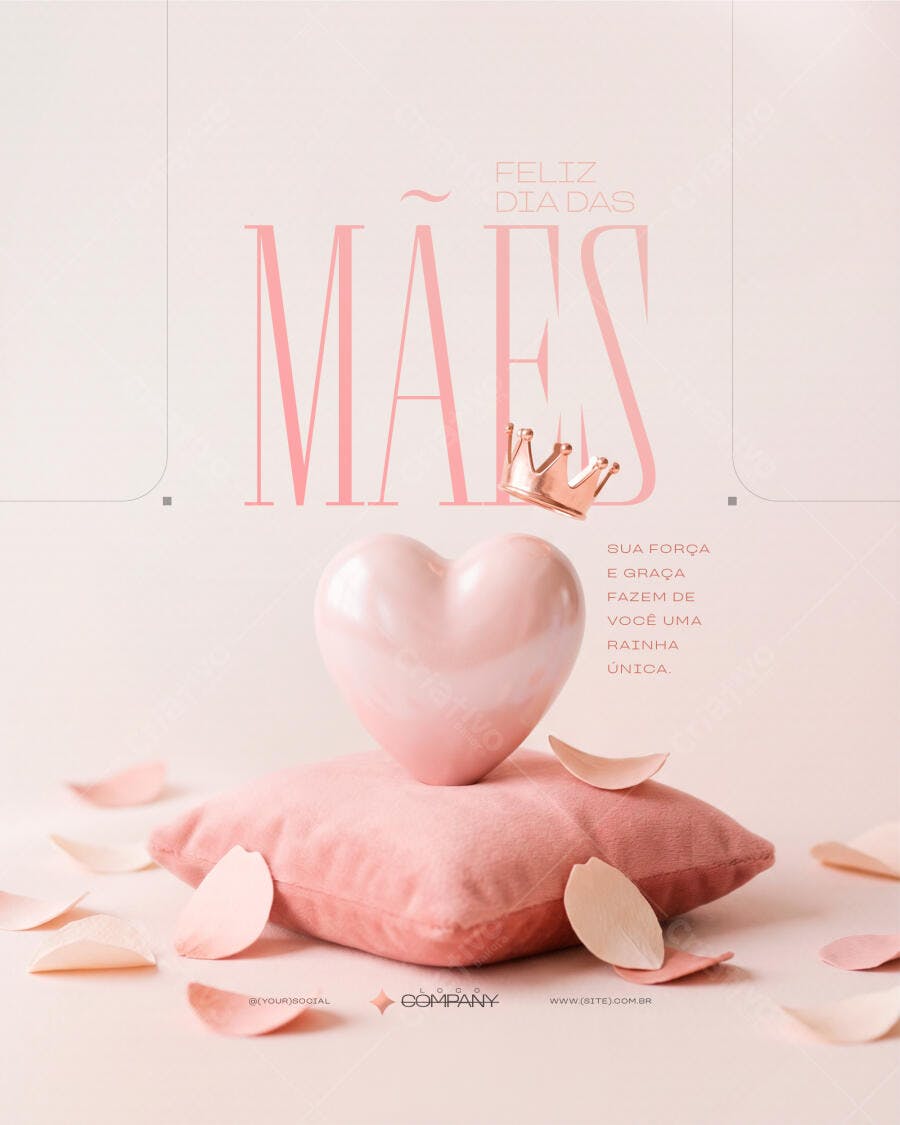 Post Instagram Dia das Mães Coroa Rosa PSD Editável
