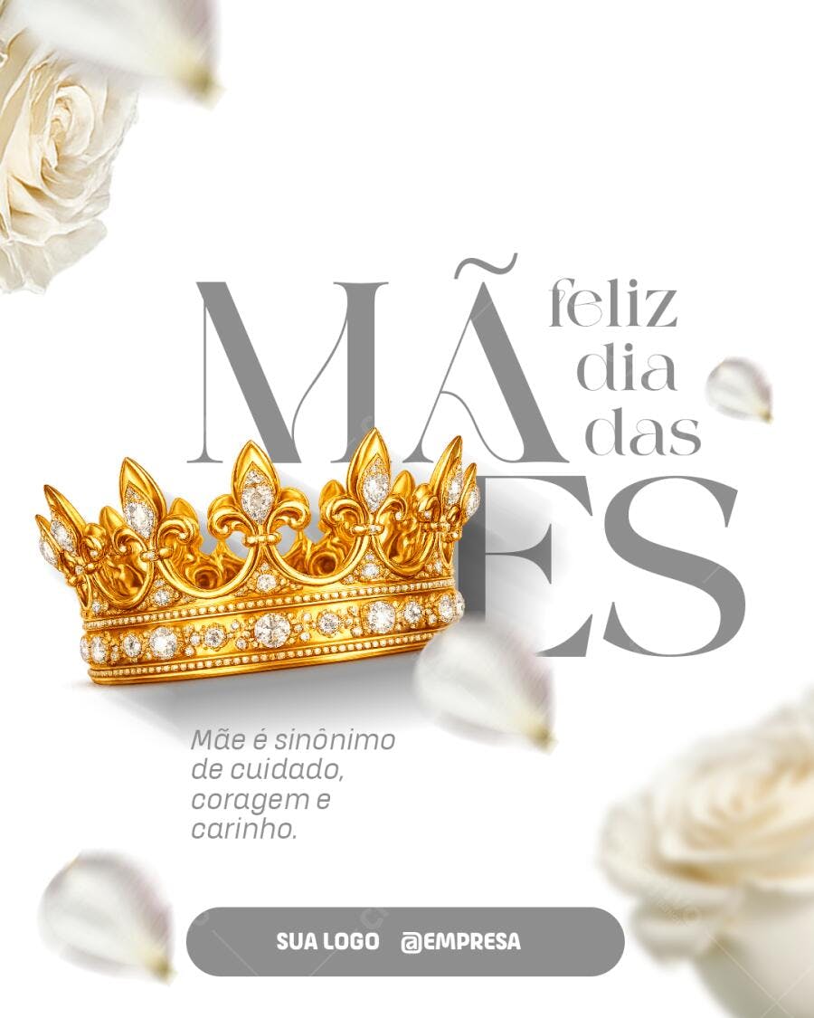 Post Instagram Dia das Mães Coroa Rosas PSD Editável