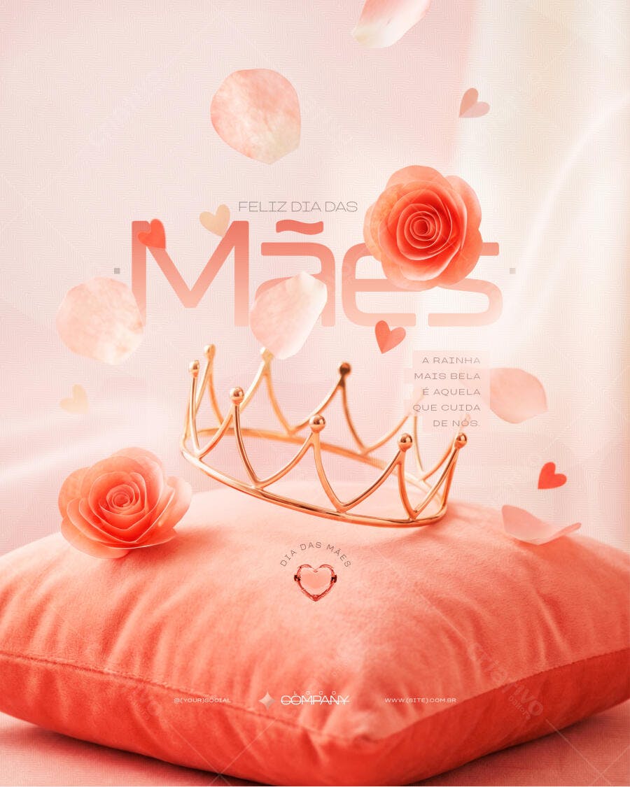 Post Instagram Dia das Mães Coroa Rosas PSD Editável
