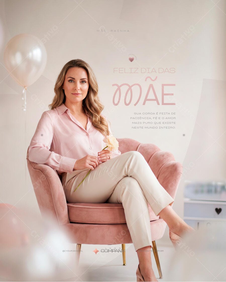 Post Instagram Dia das Mães Delicado Rosa PSD Editável