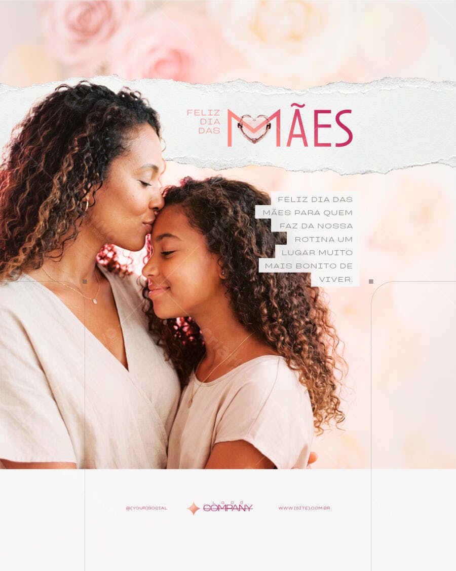 Post Instagram Dia das Mães Floral Rosa PSD Editável