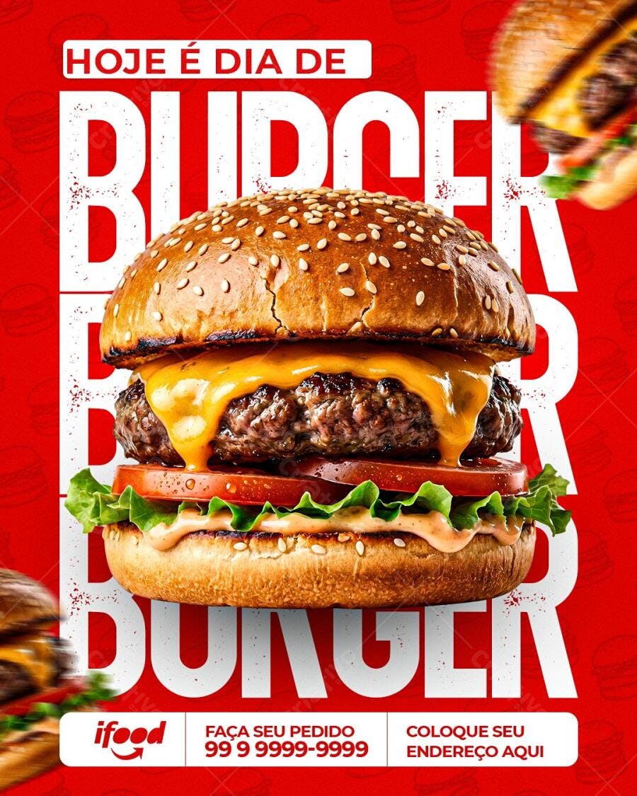 Post Instagram Dia do Burger Hamburgueria PSD Editável