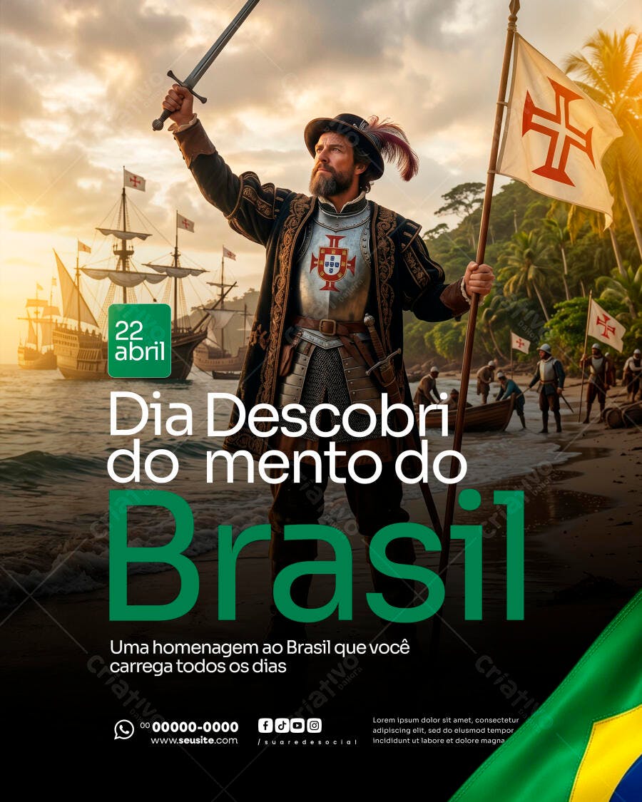 Post Instagram Dia do Descobrimento do Brasil 22 de Abril PSD Editável