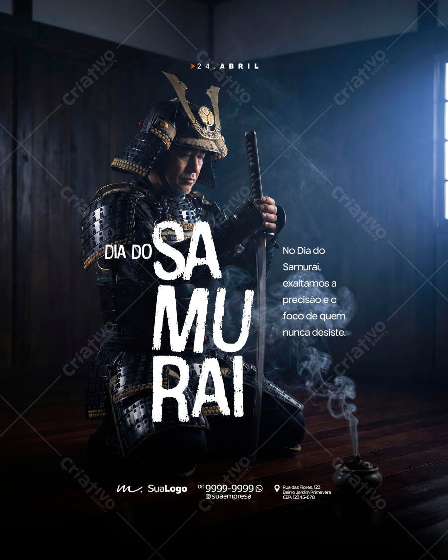 Post Instagram Dia do Samurai 24 de Abril PSD Editável