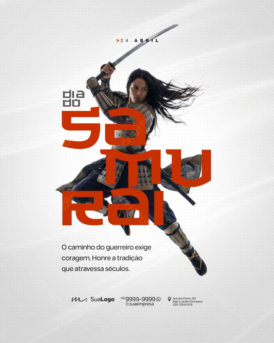 Post Instagram Dia do Samurai 24 de Abril PSD Editável