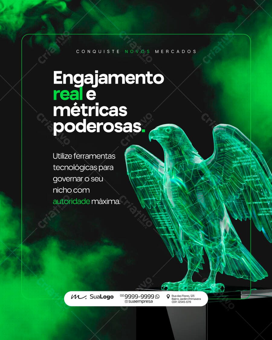Post Instagram Marketing Digital Águia Neon PSD Editável