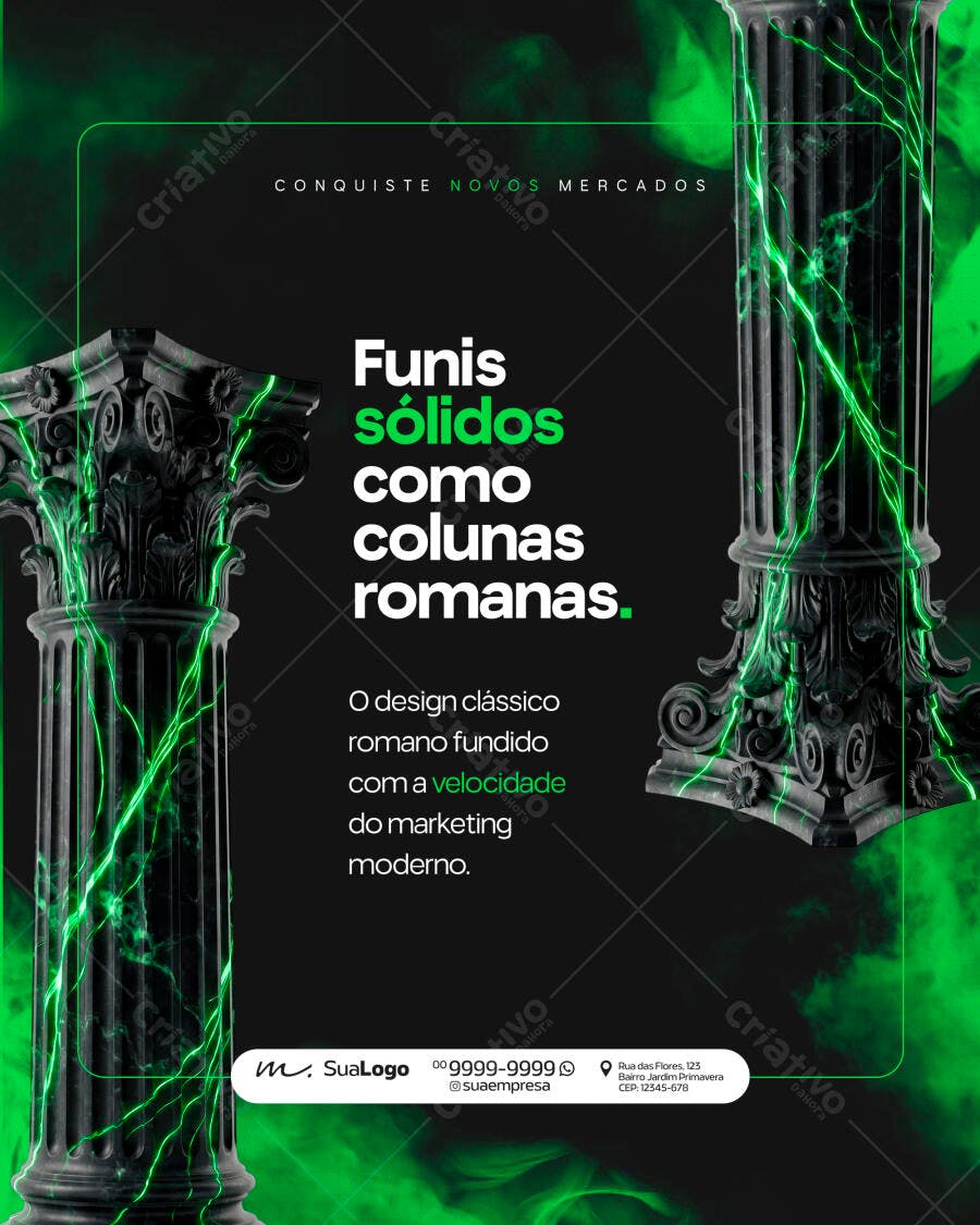 Post Instagram Marketing Digital Colunas Romanas PSD Editável